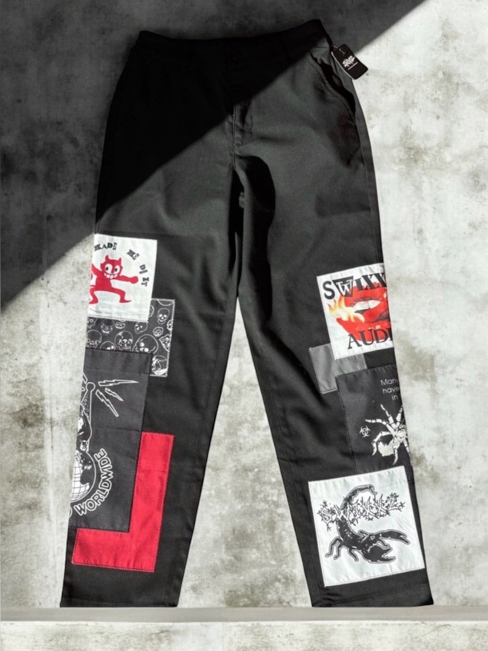 SWIXXZ Black Punk Patchwork Pants Women’s Size Small